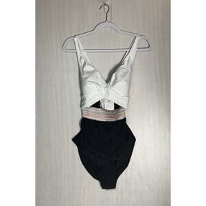 B2prity Tummy Control Womens Colorblock One Piece Swimsuit Sz Large White Black